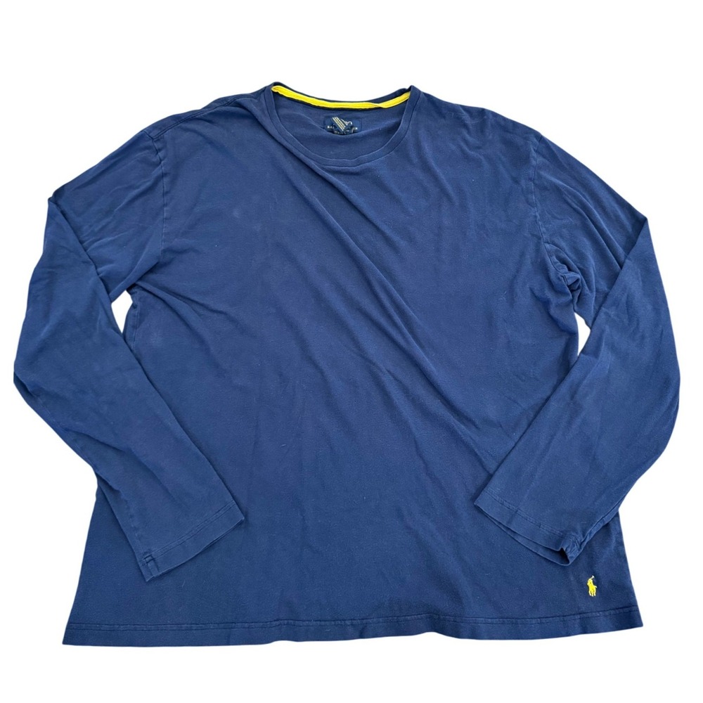 Polo Ralph Lauren Mens XL Navy Blue Long Sleeve Cotton Tee Yellow Pony Logo